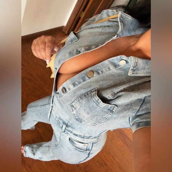 Women's Light Blue Denim jumpsuit - Picture 5 of 7